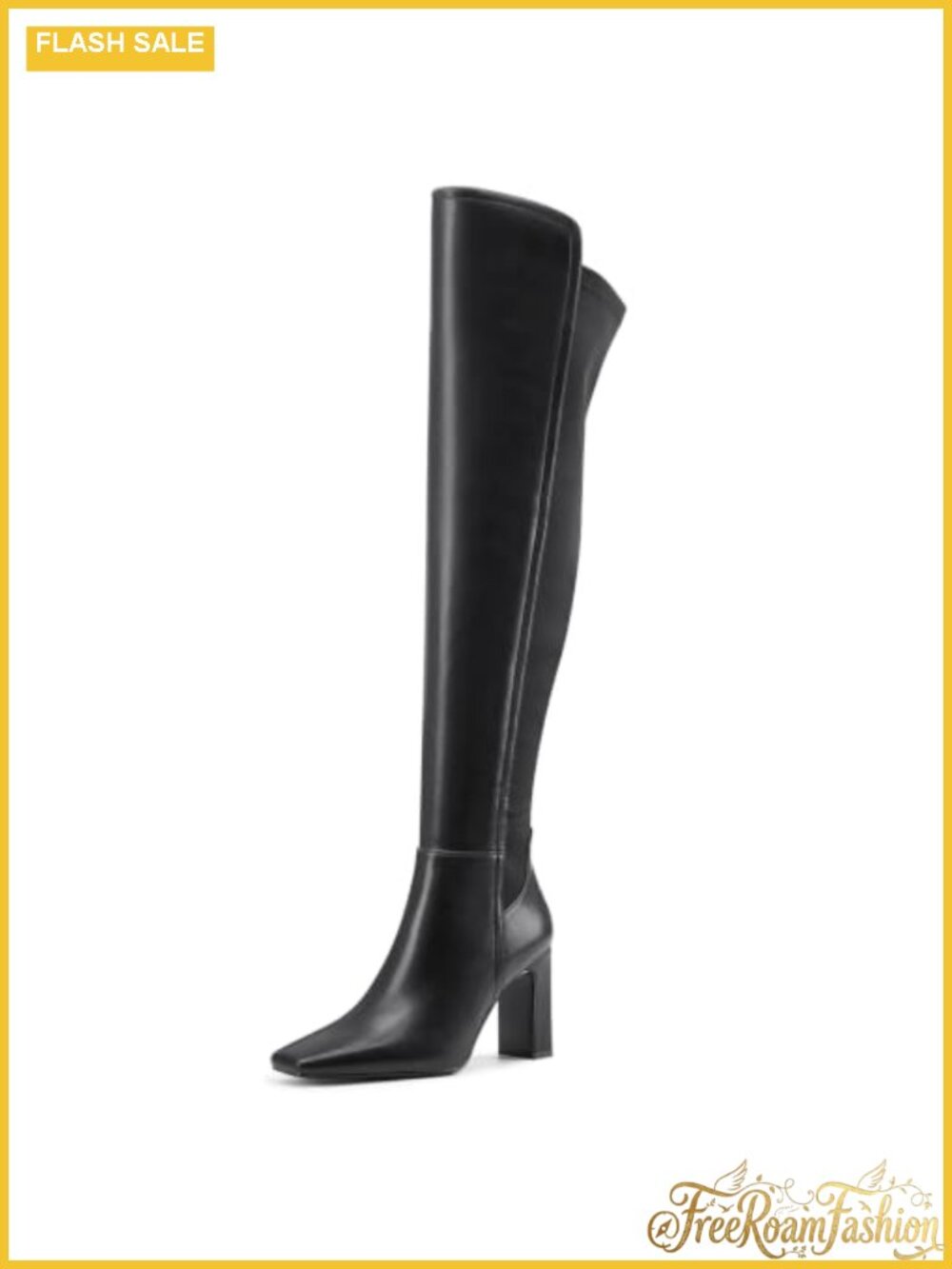 Faux Leather Over the Knee Thigh High Boots Chunky Block Heel Square Toe Women
